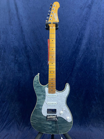 Jet Guitars JS-450 Super Strat Flame Top Roasted Maple in Trans Black