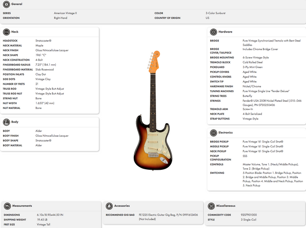 Fender American Vintage II 1961 Stratocaster RW 3 Tone Sunburst