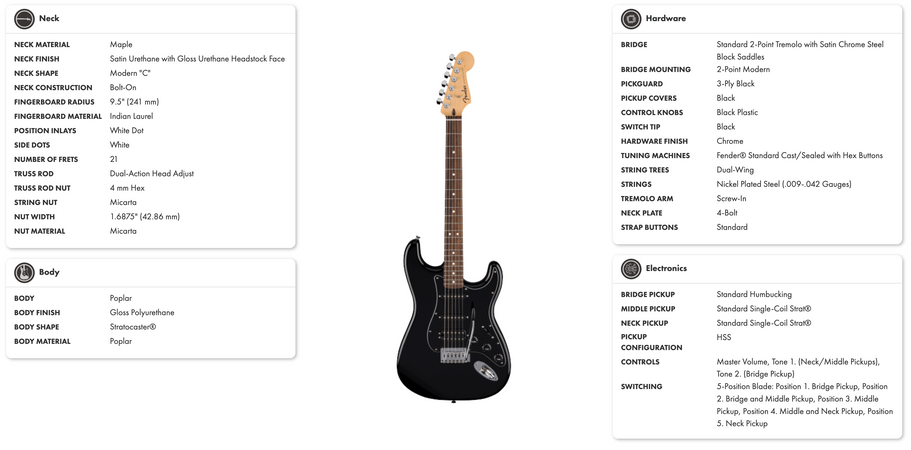 Fender Standard Series Stratocaster HSS Laurel Fingerboard Black PG in Black