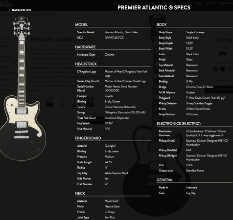 D'Angelico Premier Atlantic Solid body in Black Flake - The Guitar Store - The Home Of Tone