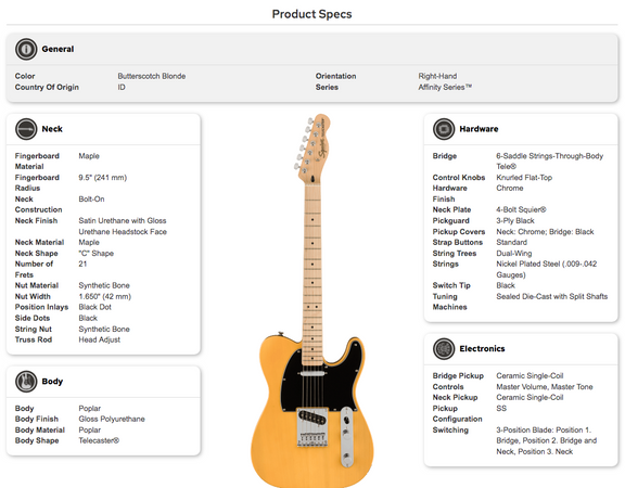 Squier Affinity Telecaster in Butterscotch with Black Pickguard