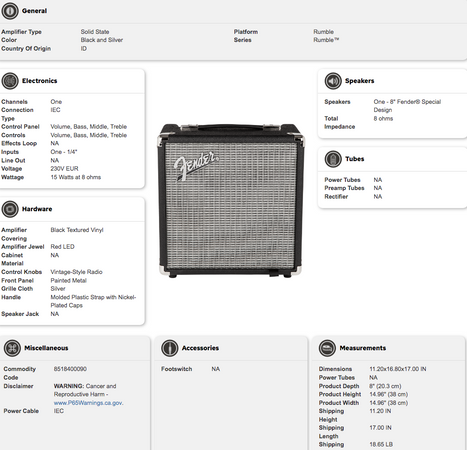 Fender Rumble 15 V3 Bass Combo Amplifier