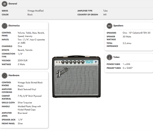 Fender 68 Custom Vibro Champ Reverb 1x10 Valve Combo