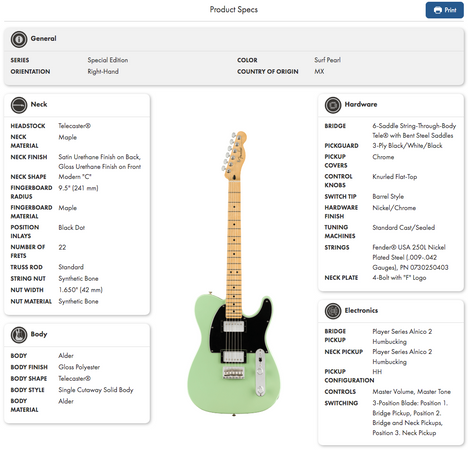 Fender Ltd Edition Player Telecaster HH in Surf Pearl with Maple Neck