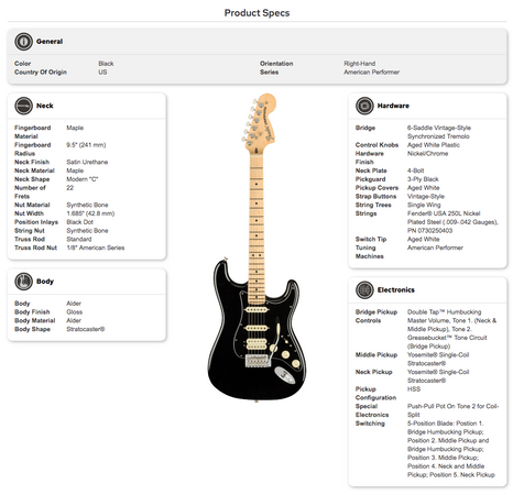 Fender American Performer Stratocaster in HSS in Black with Maple Fingerboard