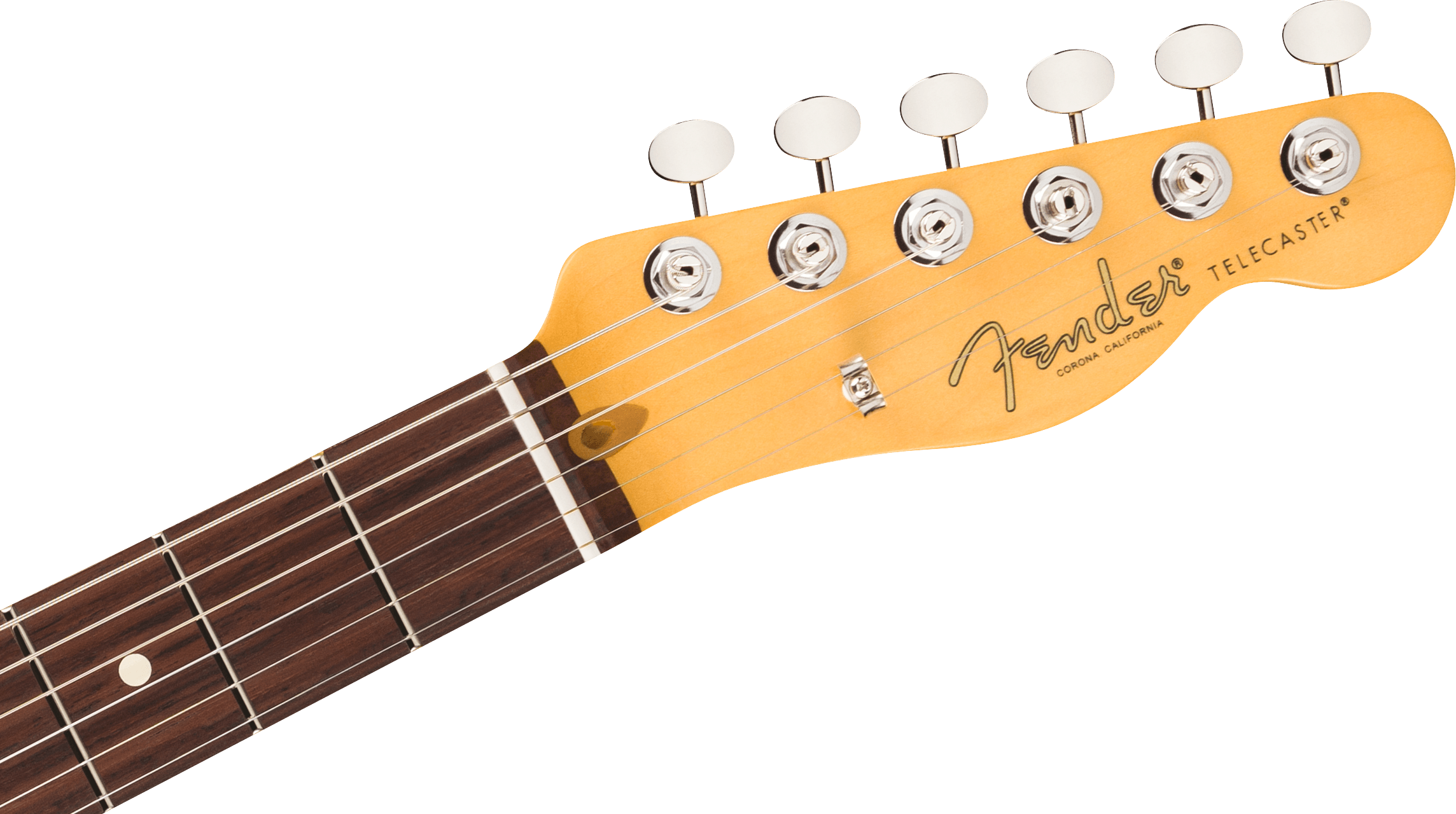 Manche de guitare électrique Fender Telecaster, touche en bois foncé, six mécaniques chromées alignées sur la tête en érable clair.