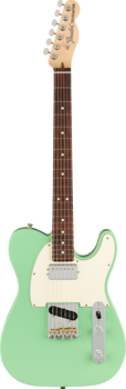 Fender Telecaster electric guitar in light green with a white pickguard, chrome control plate, and rosewood fingerboard.