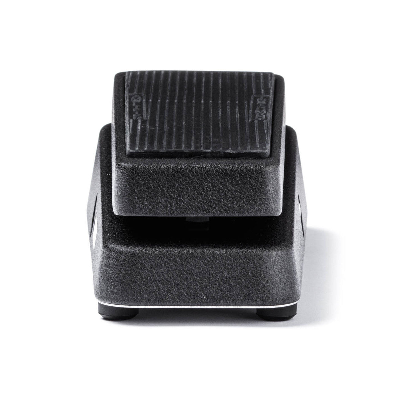 Black effects pedal with a textured, slanted footpad and a rectangular base, designed for use with musical instruments.