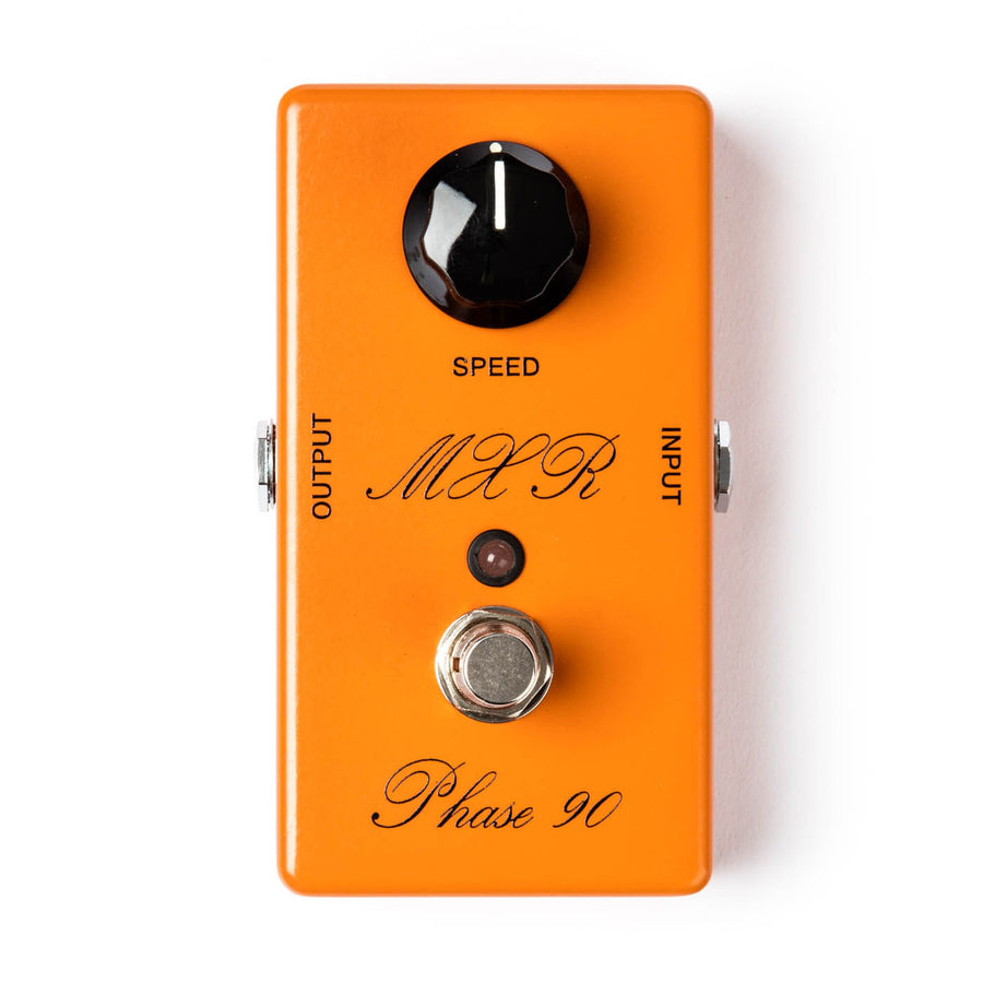 Bright orange MXR Phase 90 FX pedal with a single black speed knob, footswitch, small LED, and input/output jacks on each side.