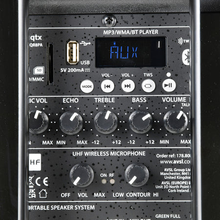 QR8PA Portable Battery Powered PA with Bluetooth and Wireless Microphone