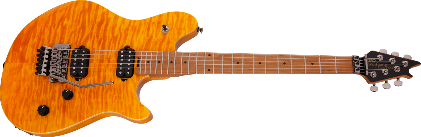 EVH WolfGang Standard Exotic Quilt Baked Maple Fretboard in Transparent Amber