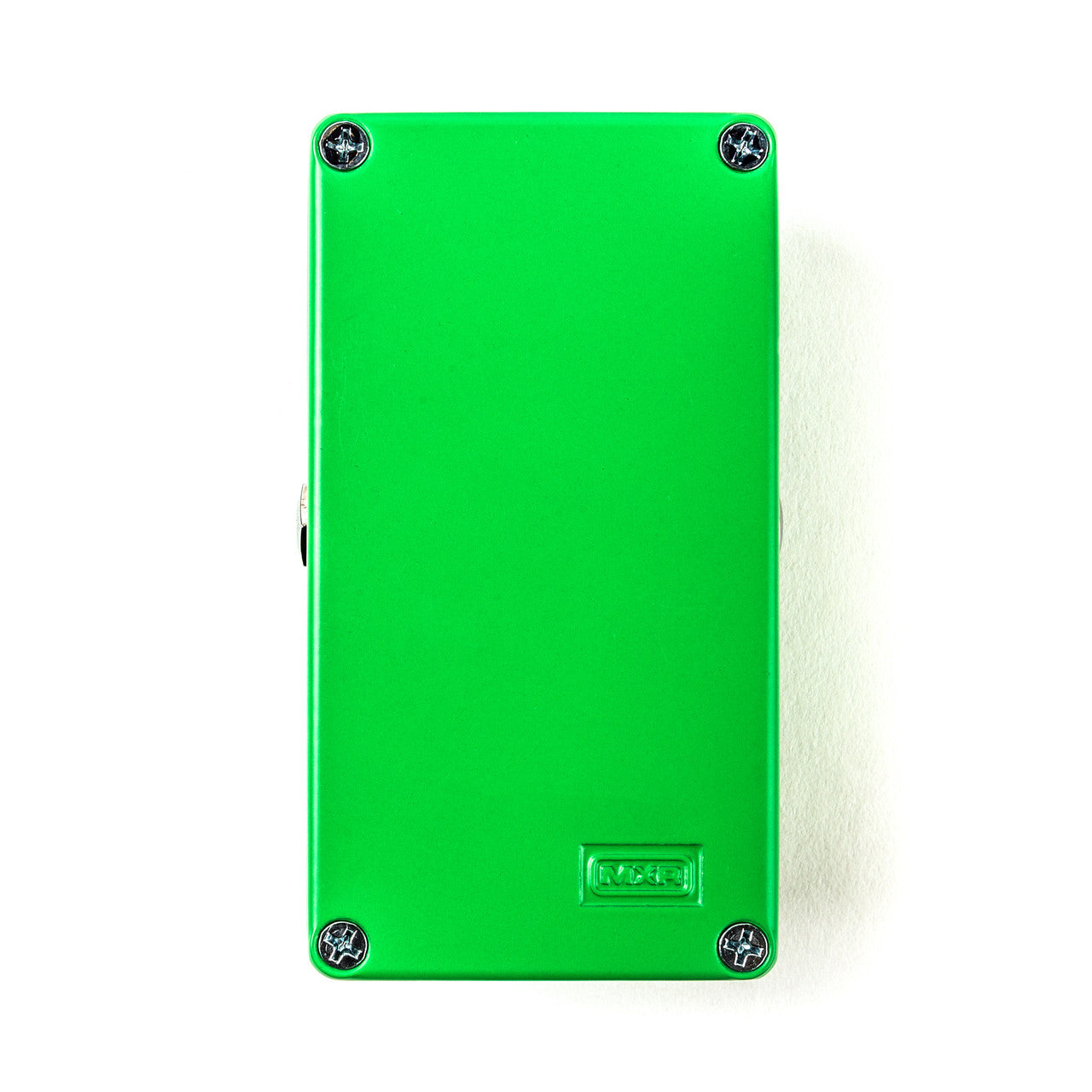 Bright green FX pedal box with four silver screws at the corners and a subtle MXR logo embossed near the bottom. No visible buttons or labels.