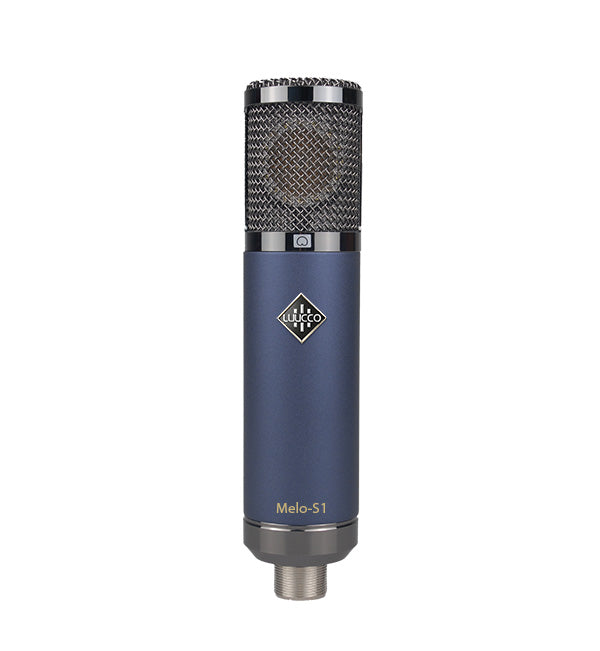 Large-diaphragm condenser microphone, dark blue body with mesh grille, labeled "Melo-S1" and a logo reading "Wukco" near the top.