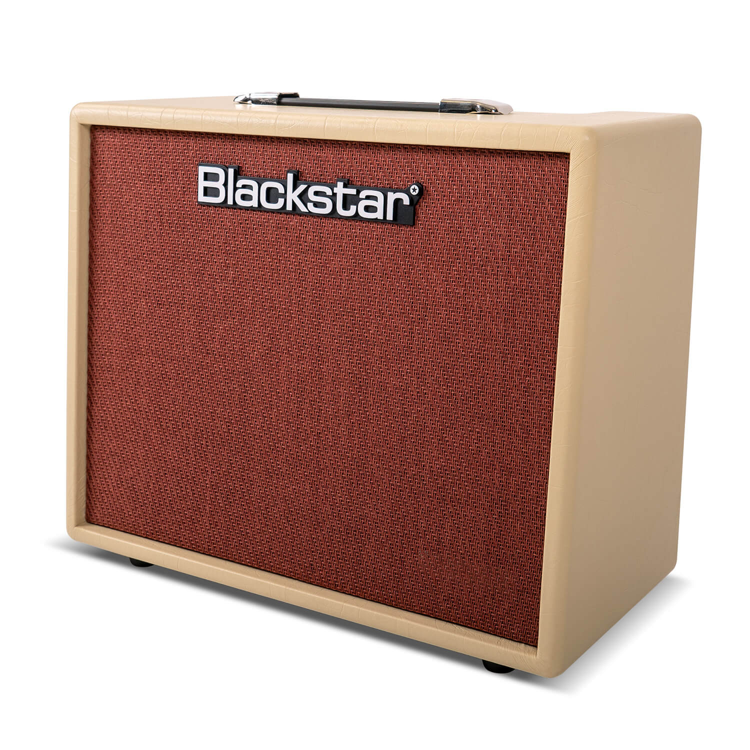 Beige Blackstar amplifier with a textured red-brown front grille and a black handle on top. The Blackstar logo is displayed on the front.