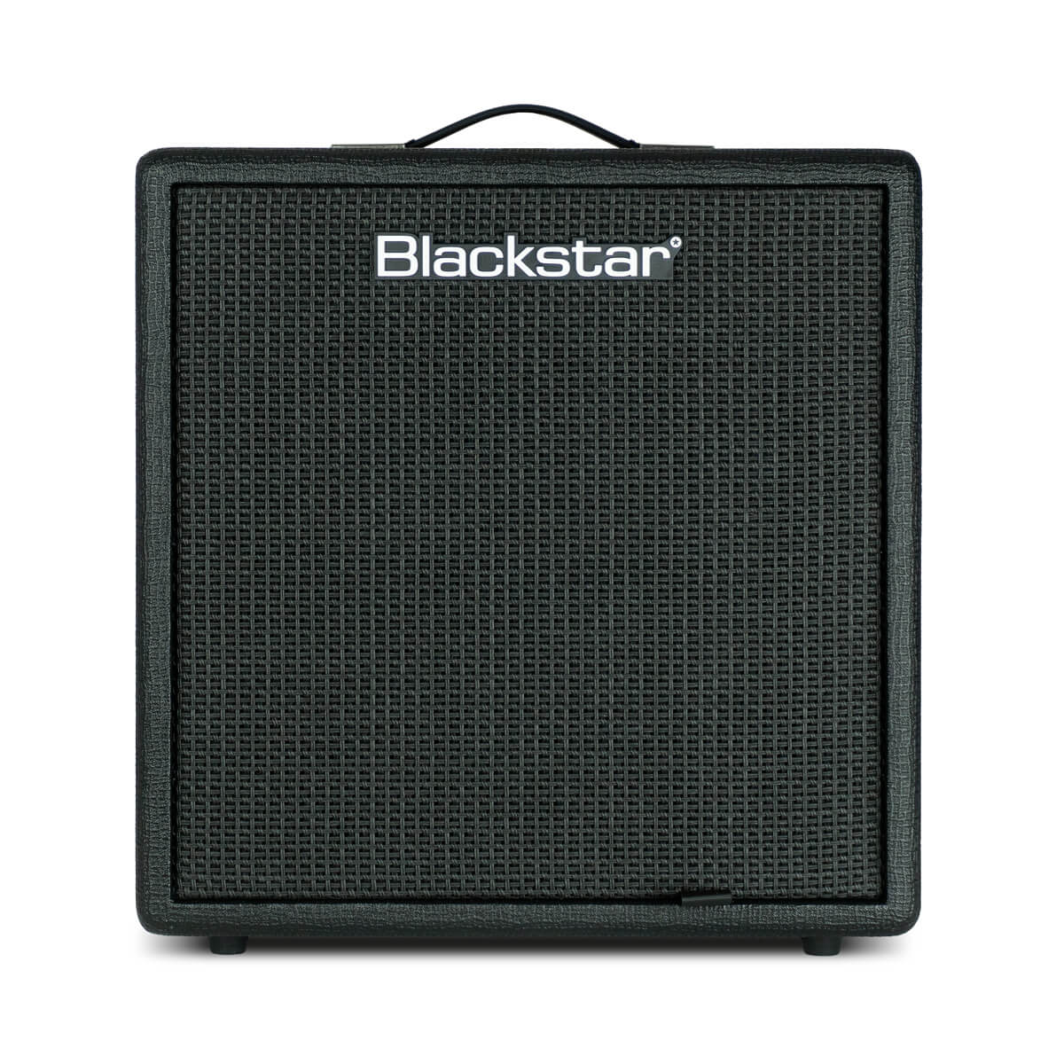 Square black amplifier with a textured front grille, carrying handle on top, and the word "Blackstar" in white lettering centered near the top.