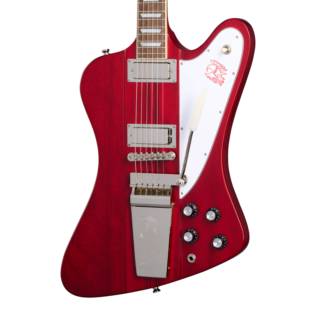 Epiphone 1963 Firebird V Maestro Vibrola color Cerise avec étui rigide