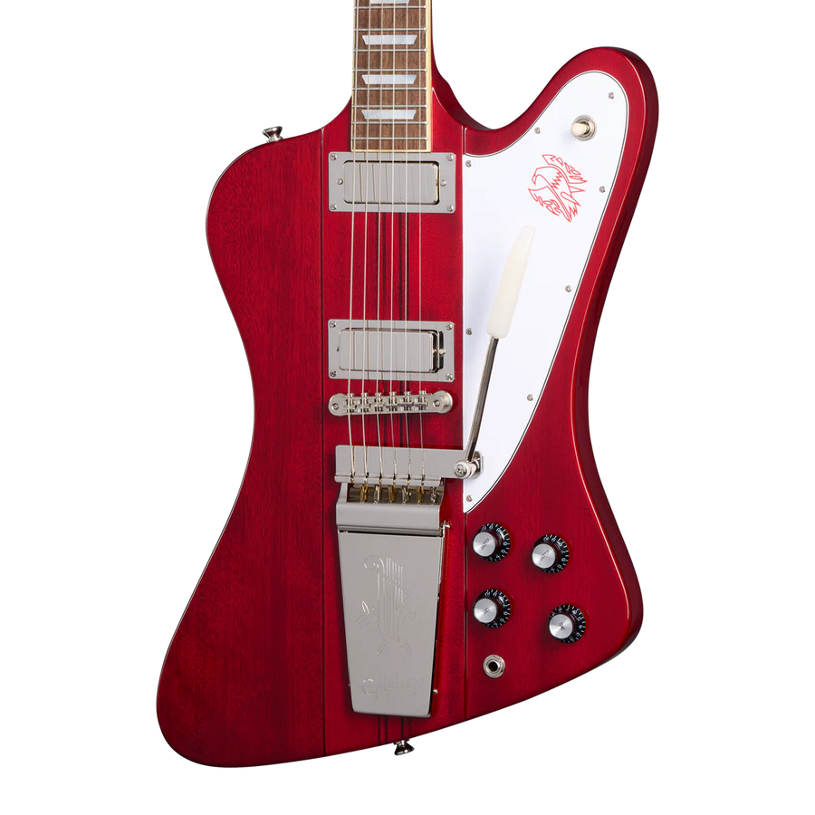 Epiphone 1963 Firebird V Maestro Vibrola color Cerise avec étui rigide