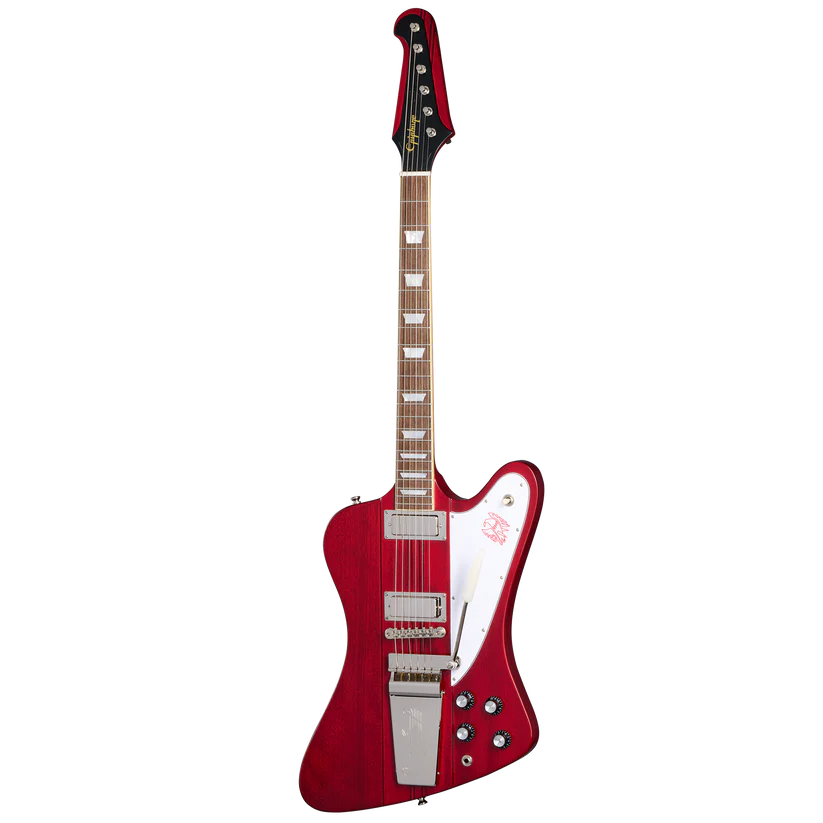 Epiphone 1963 Firebird V Maestro Vibrola color Cerise avec étui rigide
