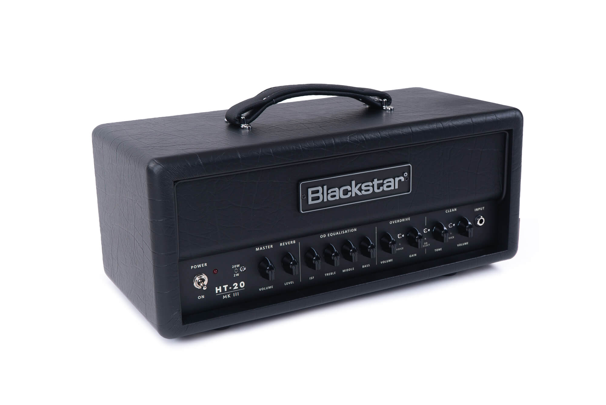 Blackstar HT-20 MK III guitar amp head, black box with a handle, logo on front, multiple control knobs and input jacks on lower panel.