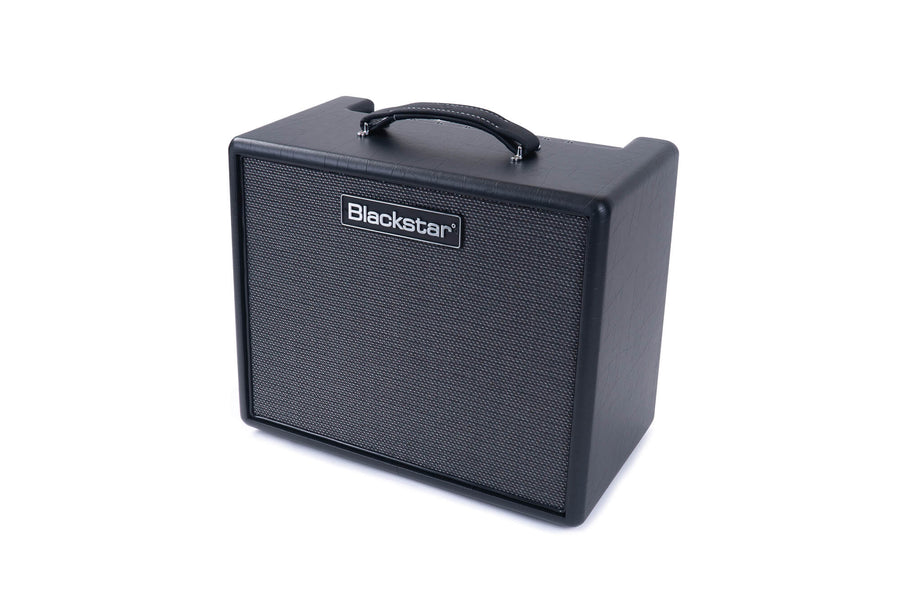 Blackstar amplifier with a textured black exterior, carrying handle on top, and a front mesh grille featuring the Blackstar logo.
