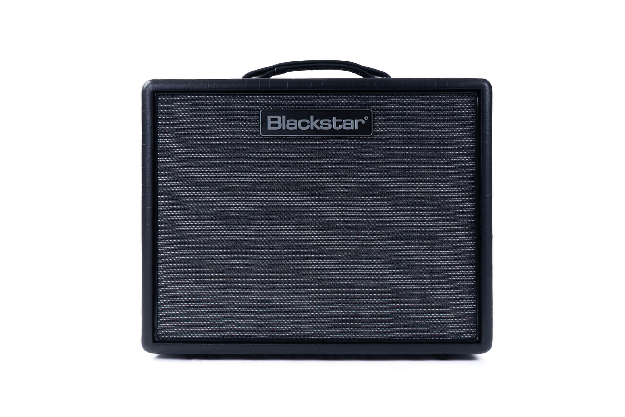 Black rectangular Blackstar amplifier with a textured fabric front panel and a handle on top.