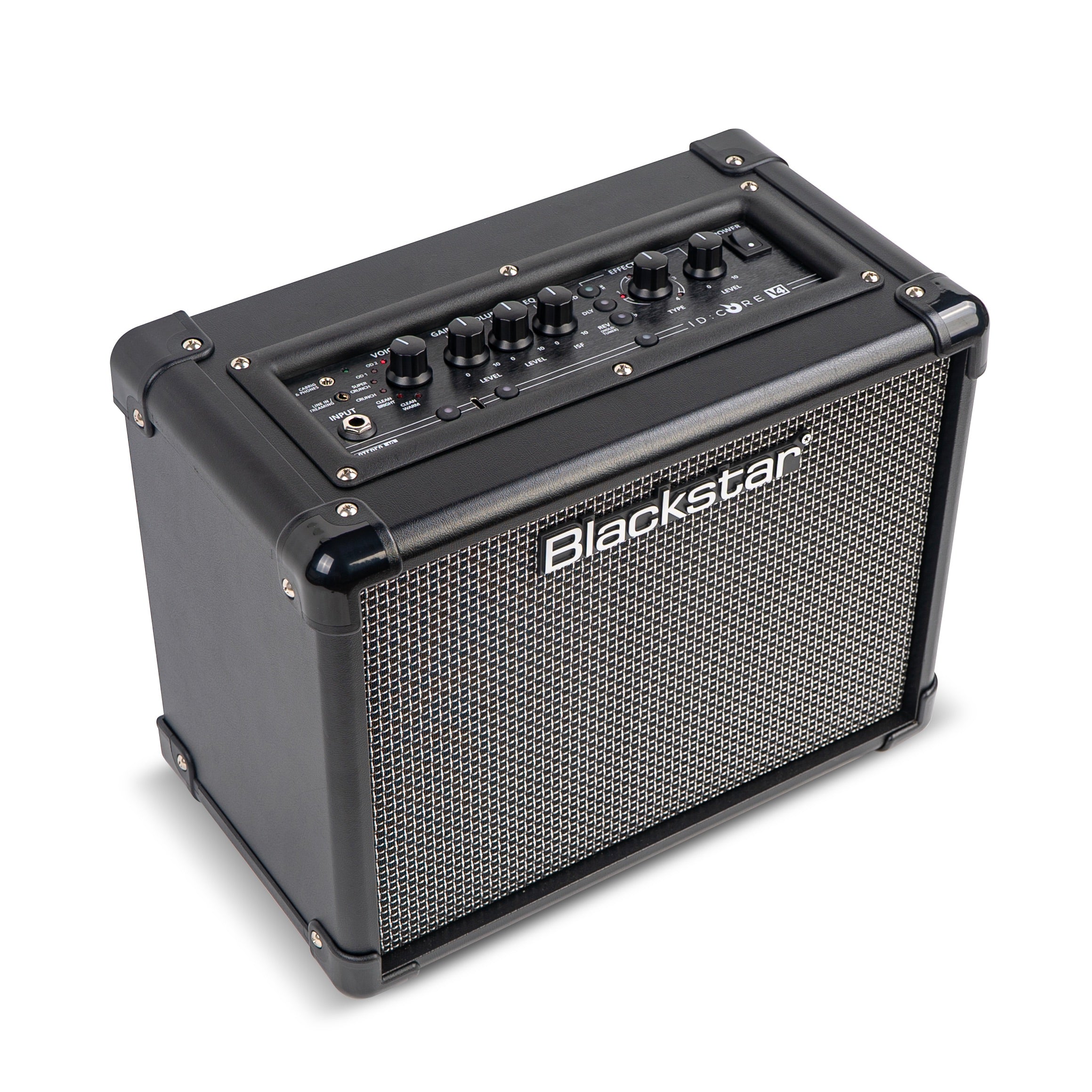 Amplificateur Blackstar noir, format rectangulaire, grille argentée à l’avant, plusieurs boutons de réglage sur le dessus.