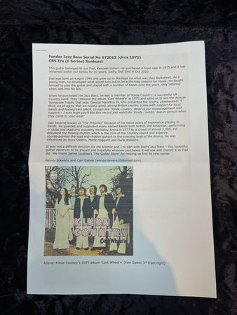 Fender 1975 Jazz Bass in Sunburst with Hard Case Pre-owned