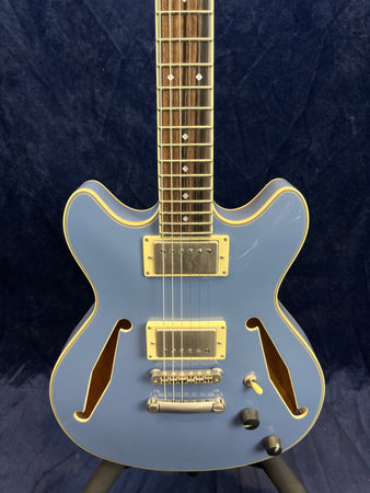 D'Angelico Excel Mini DC Tour Semi-Hollow Electric in Slate Blue B-Stock