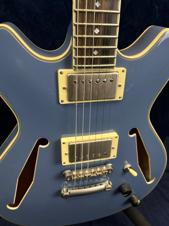 D'Angelico Excel Mini DC Tour Semi-Hollow Electric in Slate Blue B-Stock