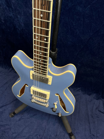 D'Angelico Excel Mini DC Tour Semi-Hollow Electric in Slate Blue B-Stock