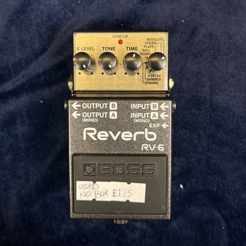 Boss RV-6 guitar effects pedal with four control knobs, labeled as used, no box, and priced at £125.