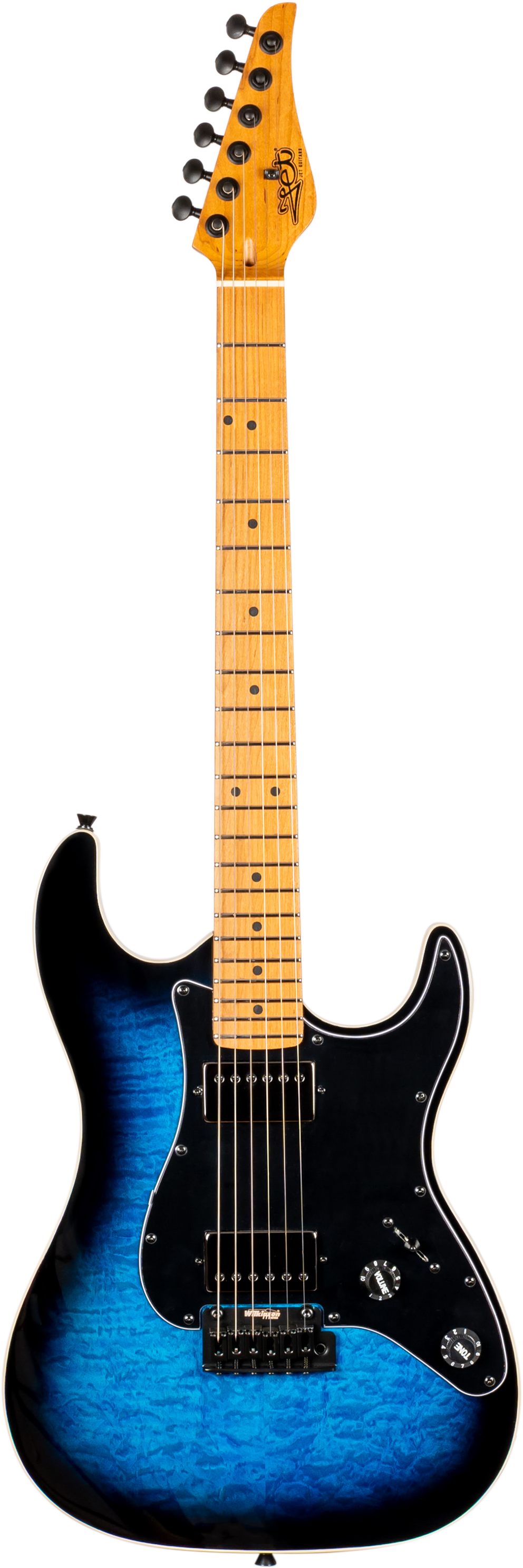 Jet Guitars JS-450 Flame Top Electric Guitar in Trans Blue Black Burst