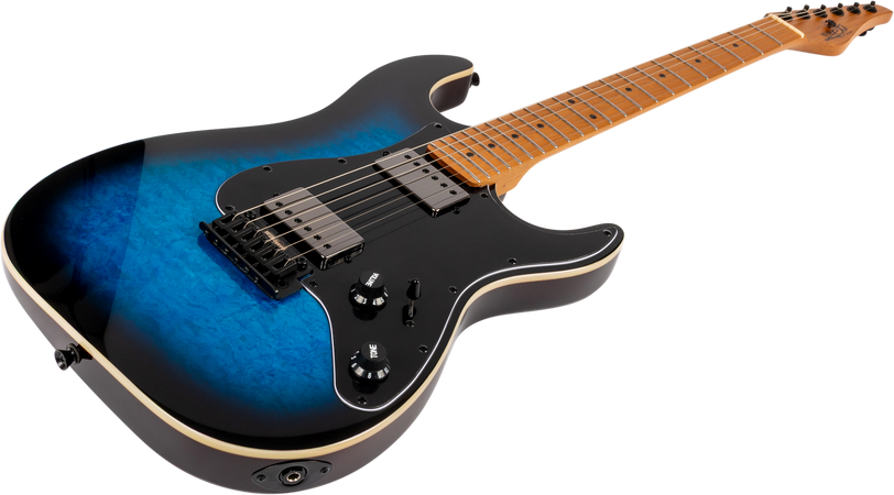 Jet Guitars JS-450 Flame Top Electric Guitar in Trans Blue Black Burst