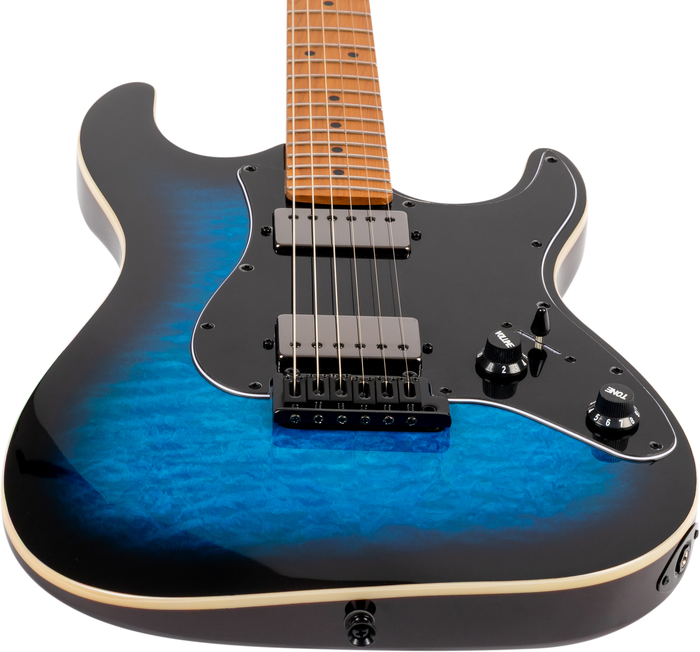 Jet Guitars JS-450 Flame Top Electric Guitar in Trans Blue Black Burst