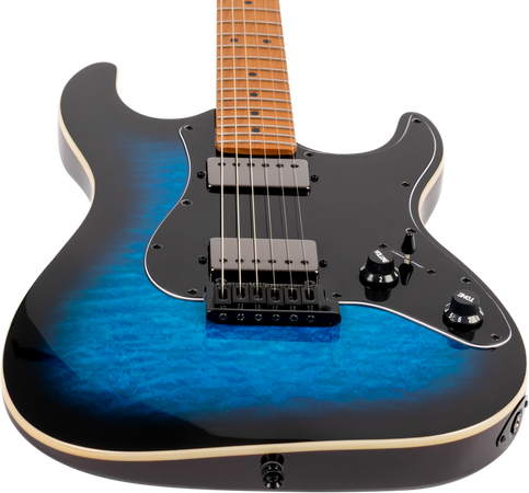 Jet Guitars JS-450 Flame Top Electric Guitar in Trans Blue Black Burst
