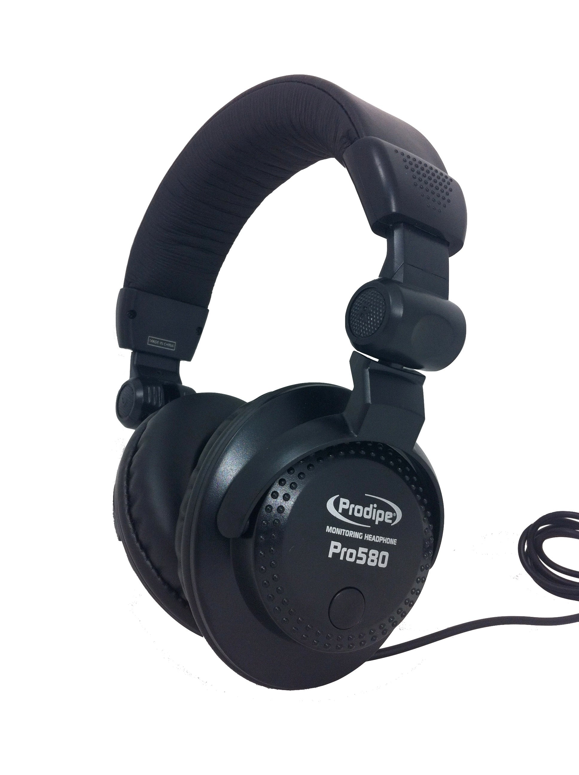 Closed-back Prodipe Pro580 monitoring headphones with padded ear cups and headband, attached audio cable visible on the right side.