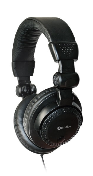 Black over-ear Prodipe recording headphones with cushioned headband and ear pads, circular ear cups, and a cable extending from the left side.