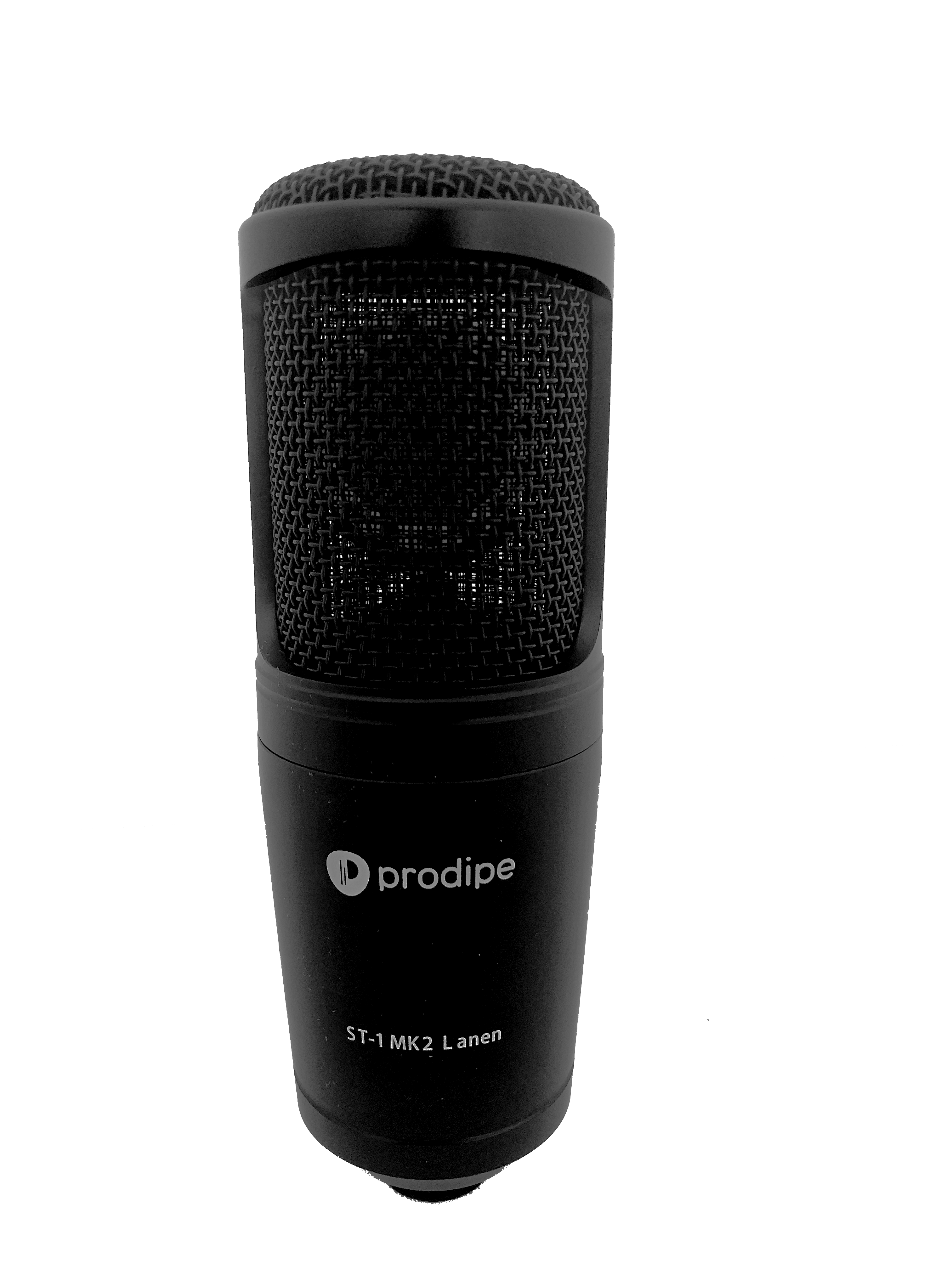 Black cylindrical Prodipe ST-1 MK2 Lanen recording microphone with a metal mesh grille covering the top half.