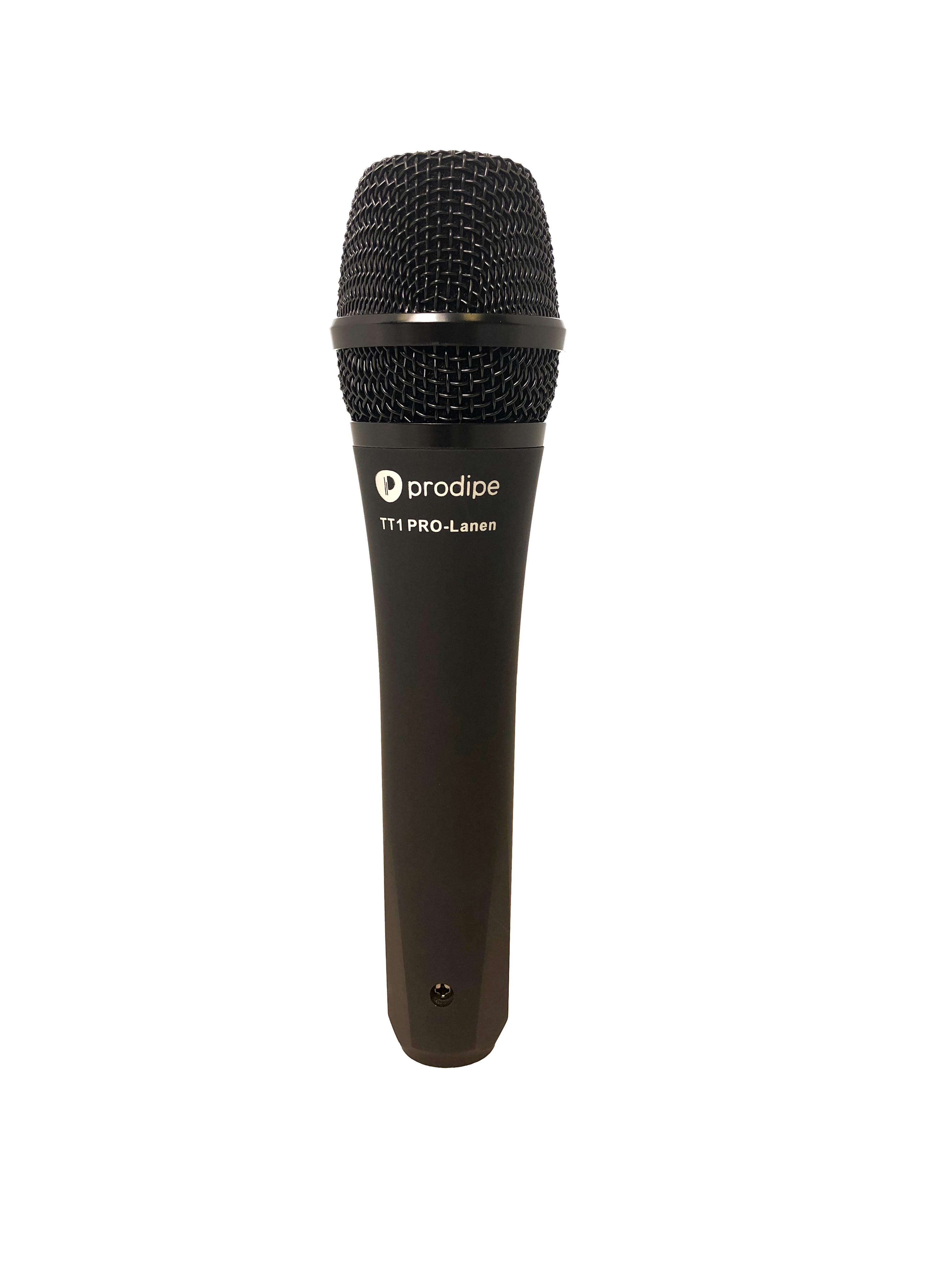 Handheld black Prodipe TT1 PRO-Lanen recording microphone with a rounded mesh grille and brand name printed on the body.