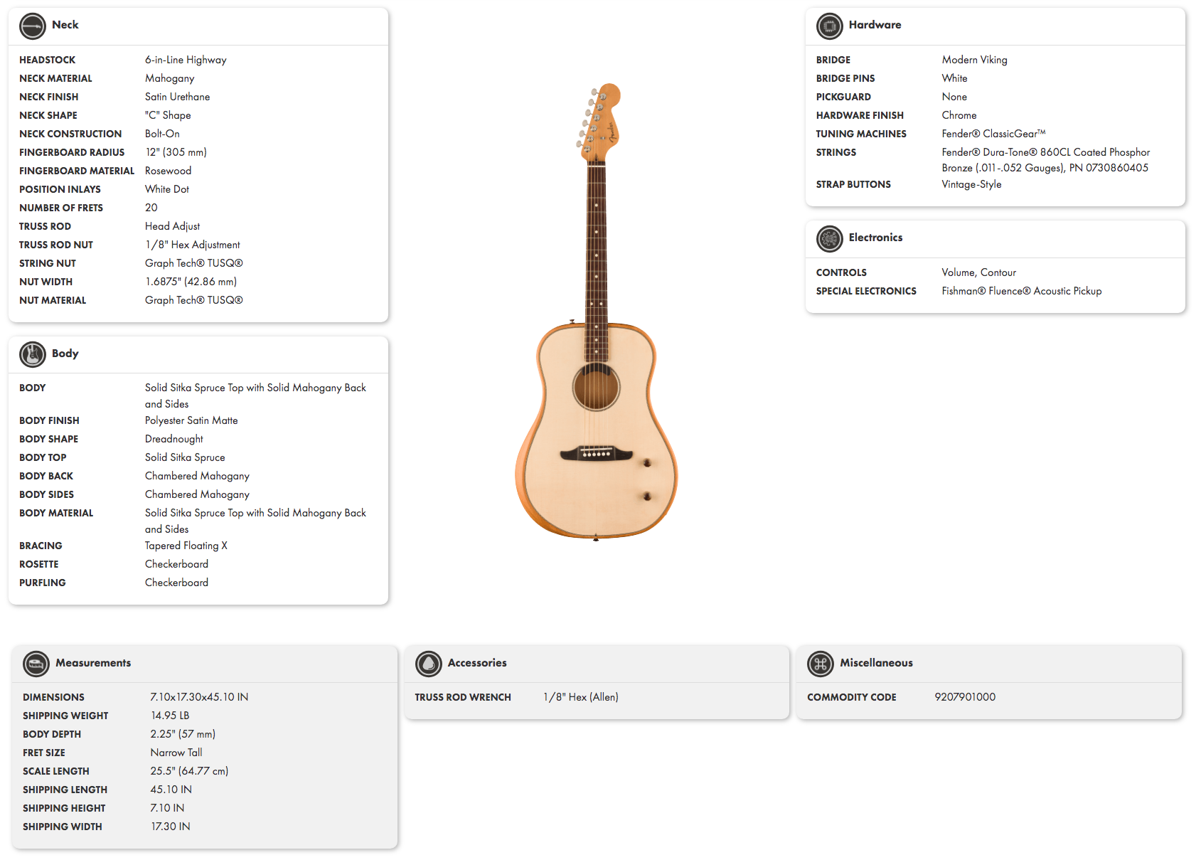 Dreadnought acoustic guitar with a light spruce top, dark mahogany sides, no pickguard, two control knobs, and a headstock with six tuners in line.