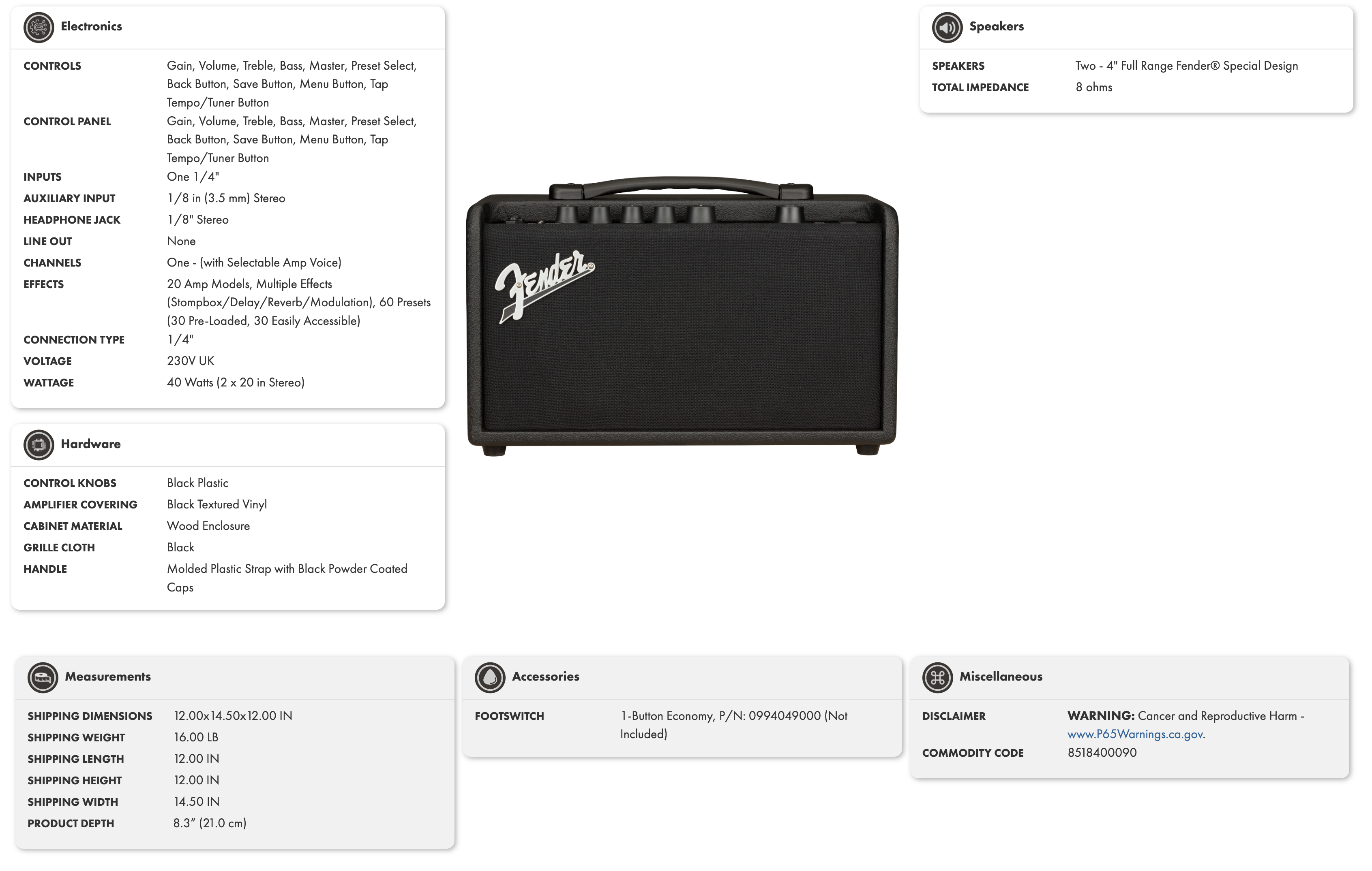 Fender Mustang LT-40S Digital Guitar Combo Amp in Black