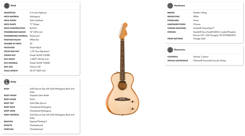 Fender Highway Series Parlour Electro Acoustic in Natural Pre-owned with Case