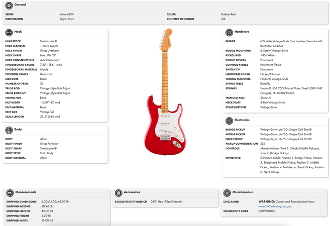 Fender Vintera III Late '50s Stratocaster Maple Neck in Dakota Red