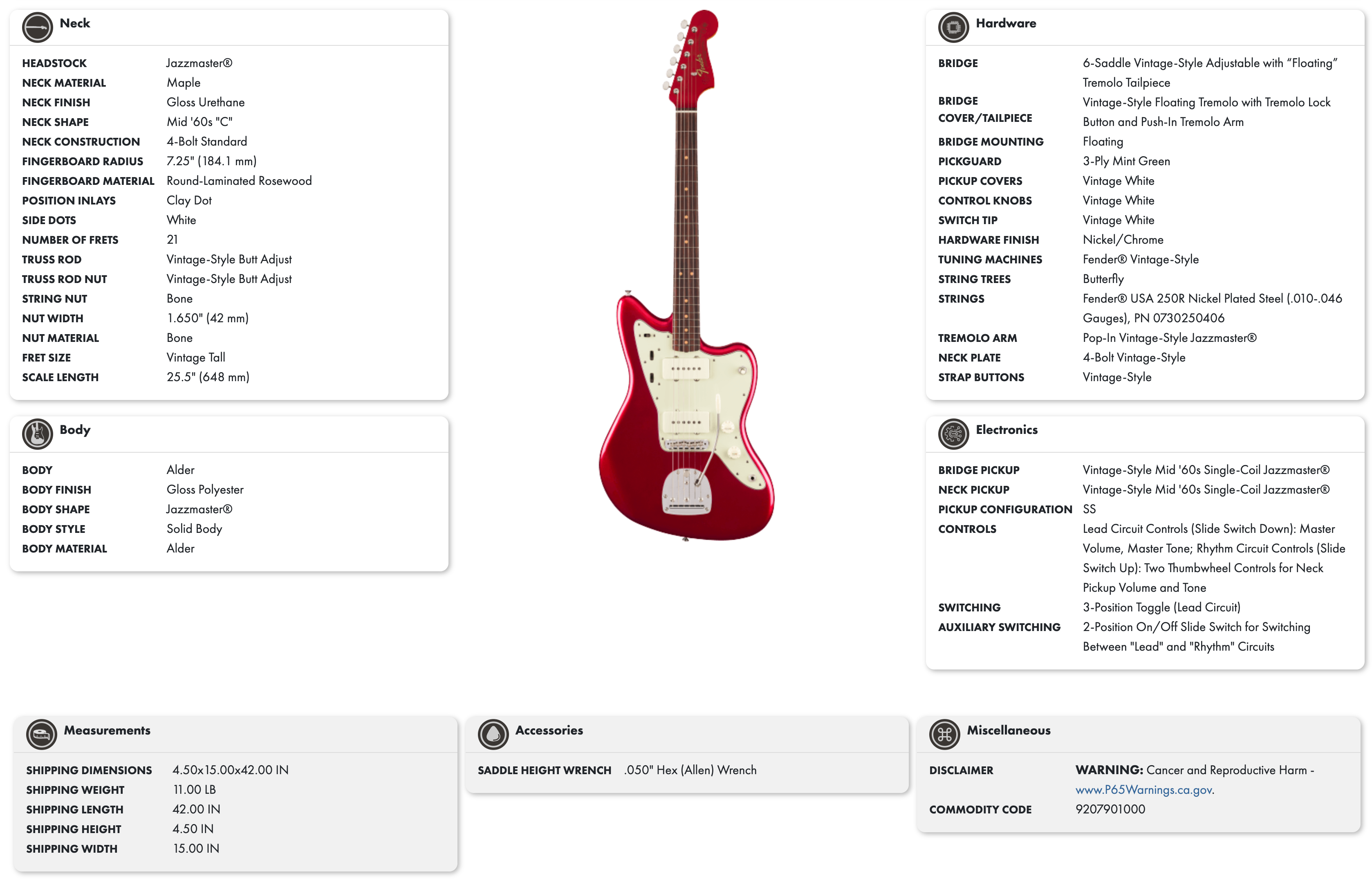Fender Vintera III Mid '60s Jazzmaster Rosewood FB in Candy Apple Red