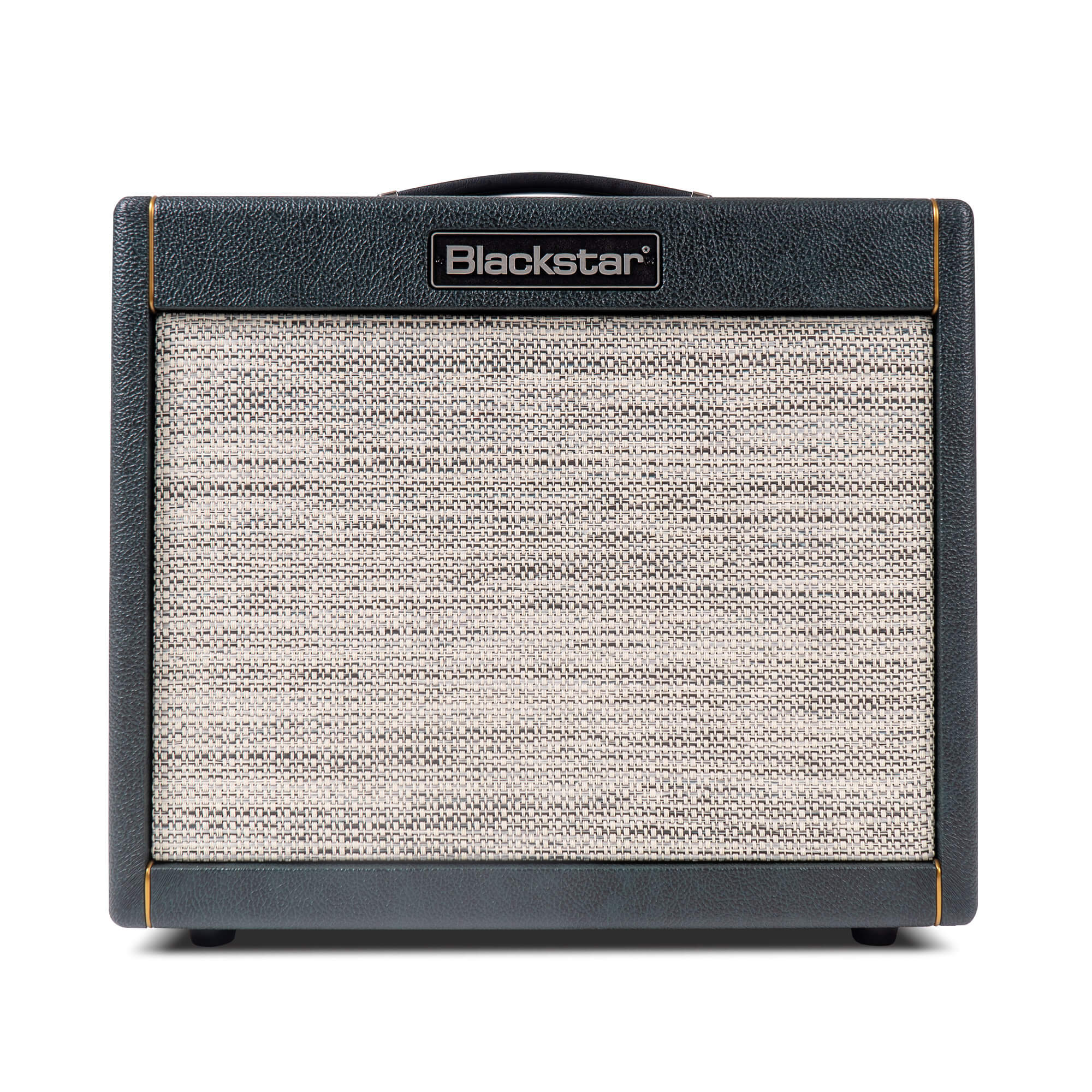 Blackstar amplifier with black textured sides, a beige woven front panel, and a handle on top. Logo displayed at the upper center.
