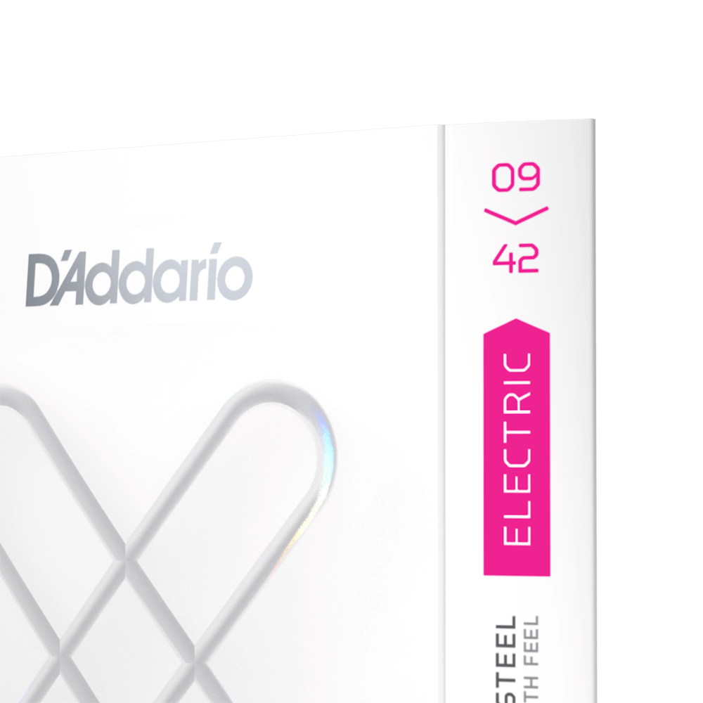 D'Addario electric guitar strings, gauge 09-42, shown in white packaging with pink text indicating "ELECTRIC."