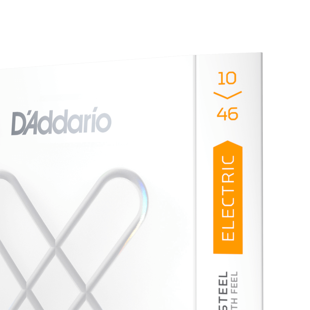 D'Addario electric guitar strings, gauge 10-46, white packaging with orange label on the right side.