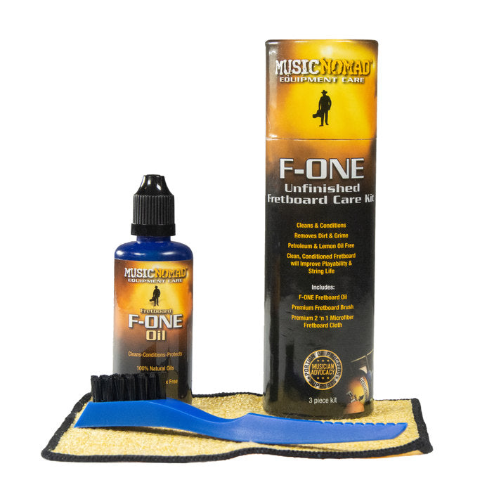 MusicNomad Kit d'entretien de la touche F-One – Huile, brosse et chiffon