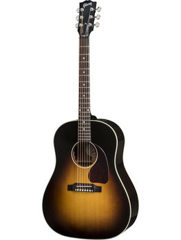 Classic acoustic guitar with a sunburst finish, rounded body, dark edges, six steel strings, and a teardrop-shaped pickguard below the sound hole.