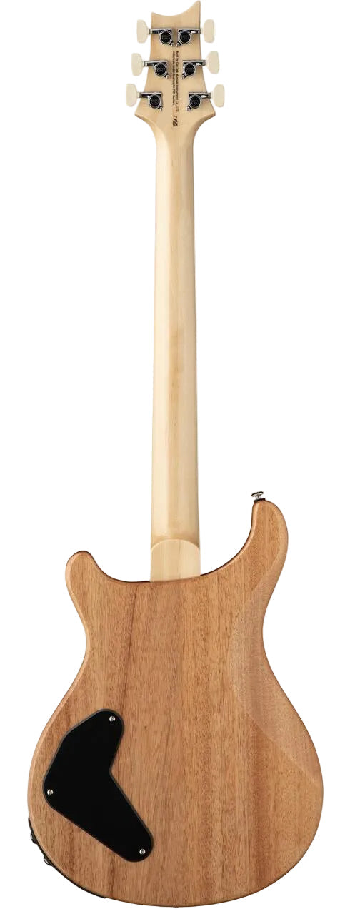 Natural wood Paul Reed Smith electric guitar shown from the back, with a light maple neck and black triangular electronics cover on the lower body.